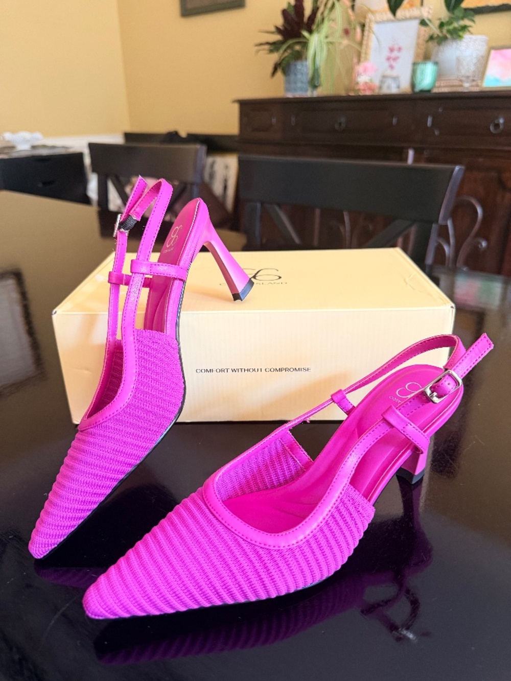 Minimalist Weave Pointed Toe Heeled Slingback Sandals in Hot Pink by Cosy Island